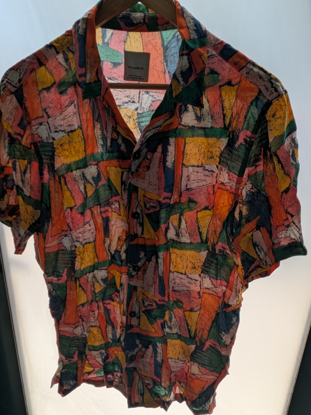 Pull&Bear Multicolor Abstract Print Short-Sleeve Shirt - Green/Orange/Pink